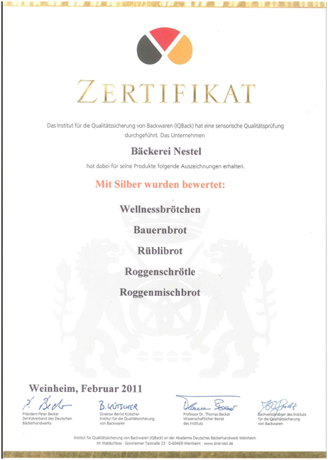 Zertifikat 2011 silber