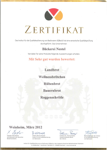Zertifikat 2012