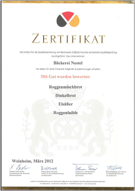 Zertifikat 2012 gut
