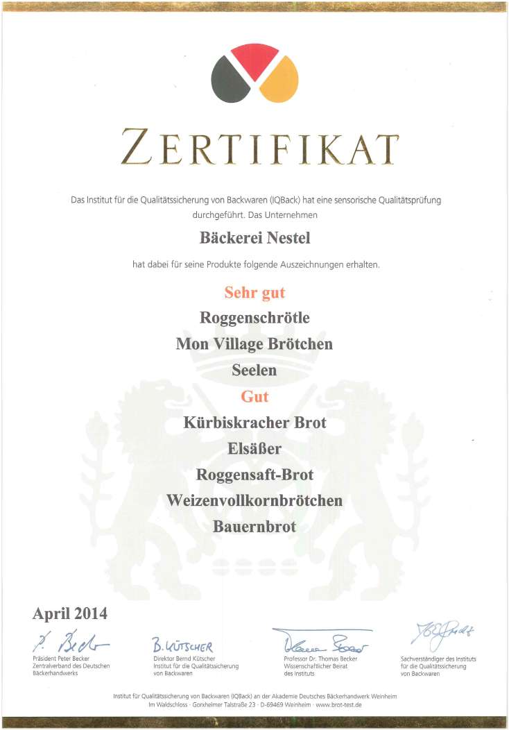 Zertifikat 2014